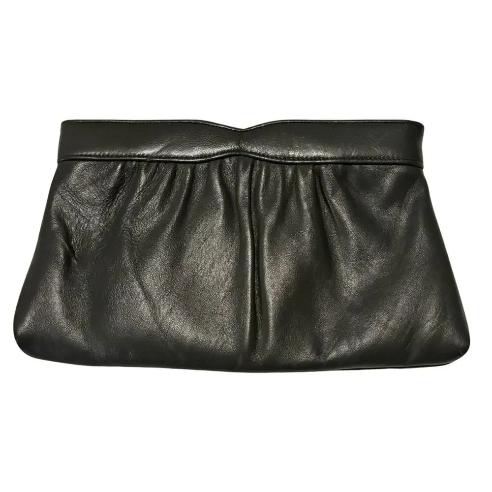 Vintage 1980s Ande Leather Clutch Shoulder Bag Gray